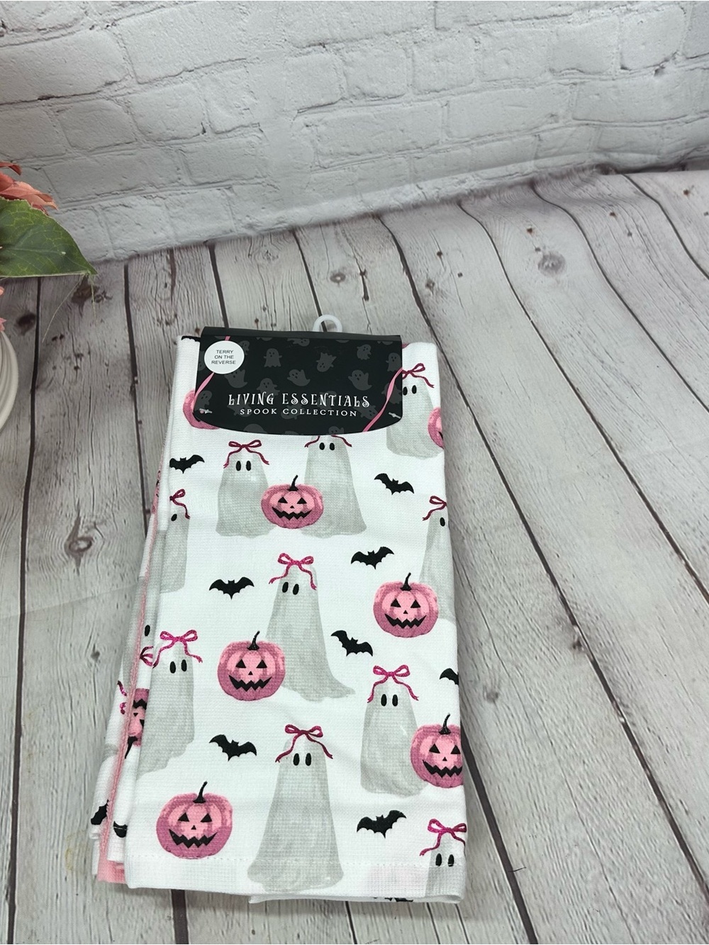 NWT living Essentials 3pk Kitchen Towel Pink Pumpkin Ghost coquette whimsigoth